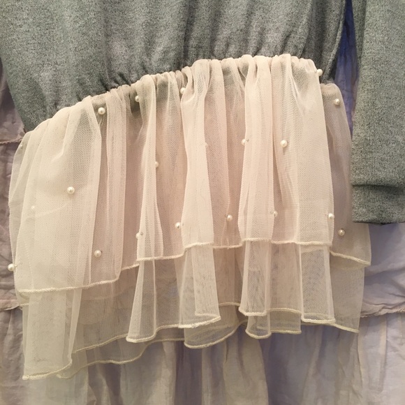 Gray Sweater with Tulle and Pearl detail - Picture 2 of 2